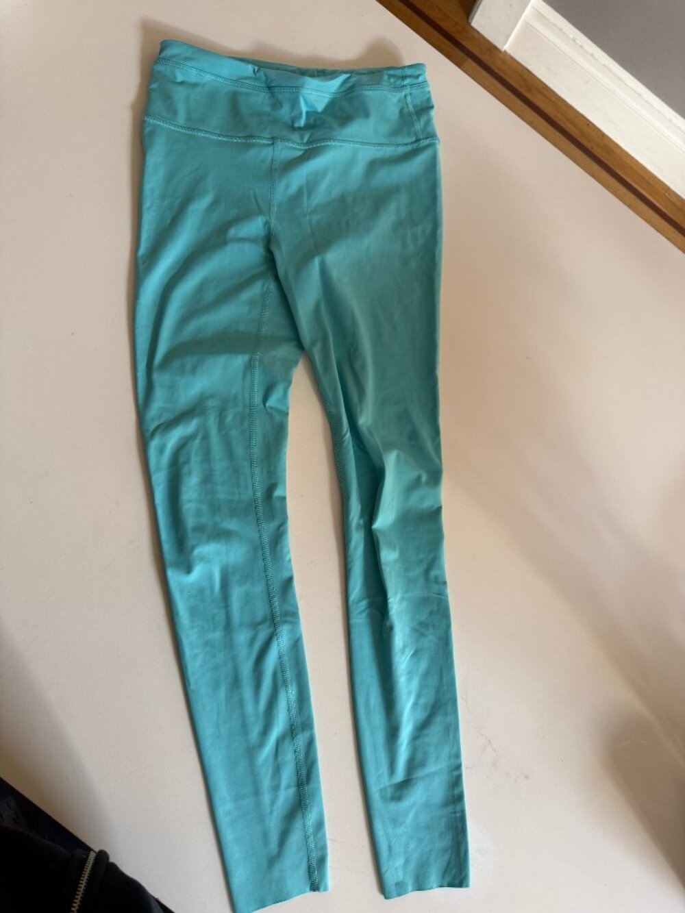 Athleta Running Tights Teal Size Small Tall Zip Back Pocket Waist Tie